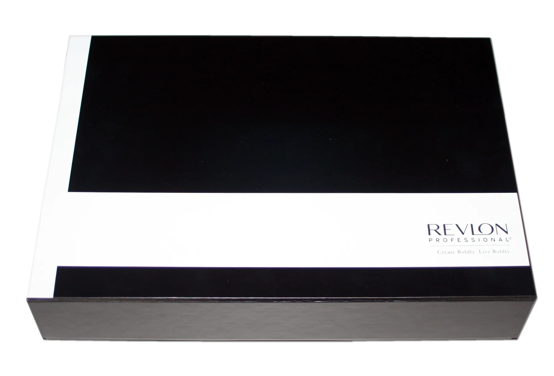 Caja Revlon Professional cerrada, negra con franja blanca