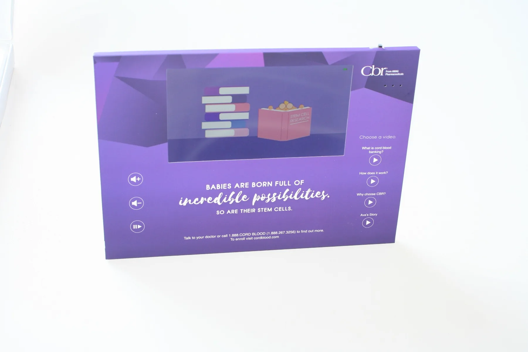 Videodisplay morado cbr de sobremesa, con imagen en pantalla
